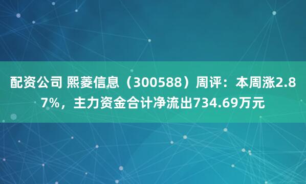配资公司 熙菱信息（300588）周评：本周涨2.87%，主力资金合计净流出734.69万元